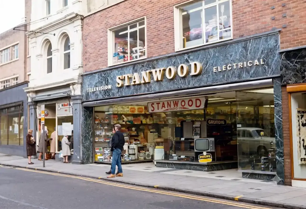 Shop front signage in the 1960s - The photo shows a branch of Stanwood Radio on an Essex high street.