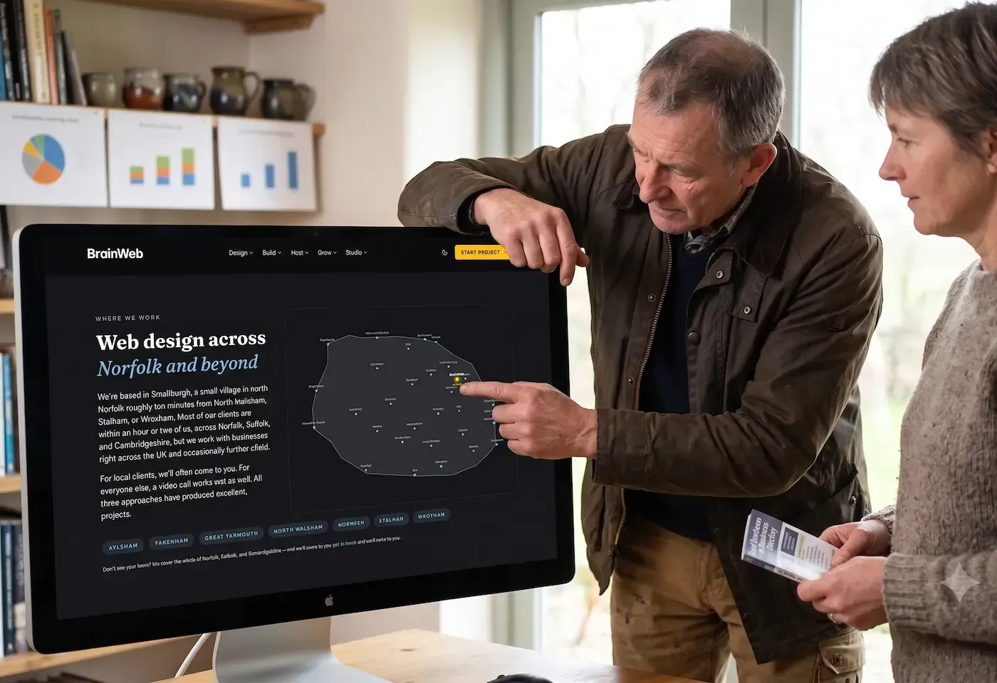 A mockup of the interactive map section on our new website on a larger screen. The screenshot was taken while the website was under development, and the mockup was created using Gemini. 