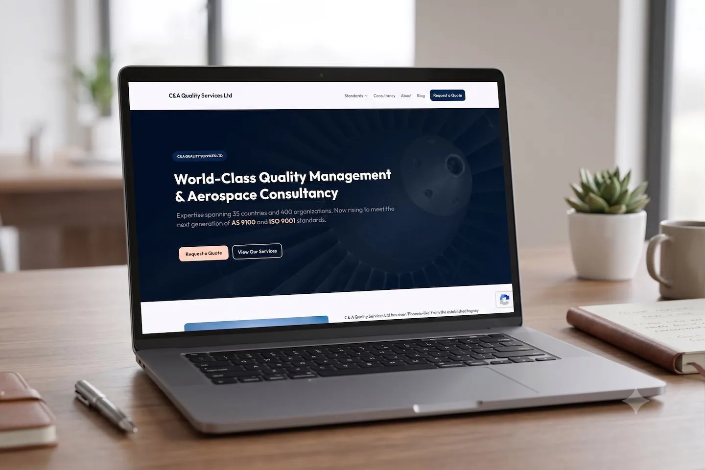 A mockup of the C & A Quality Services website we built, viewed on a laptop.