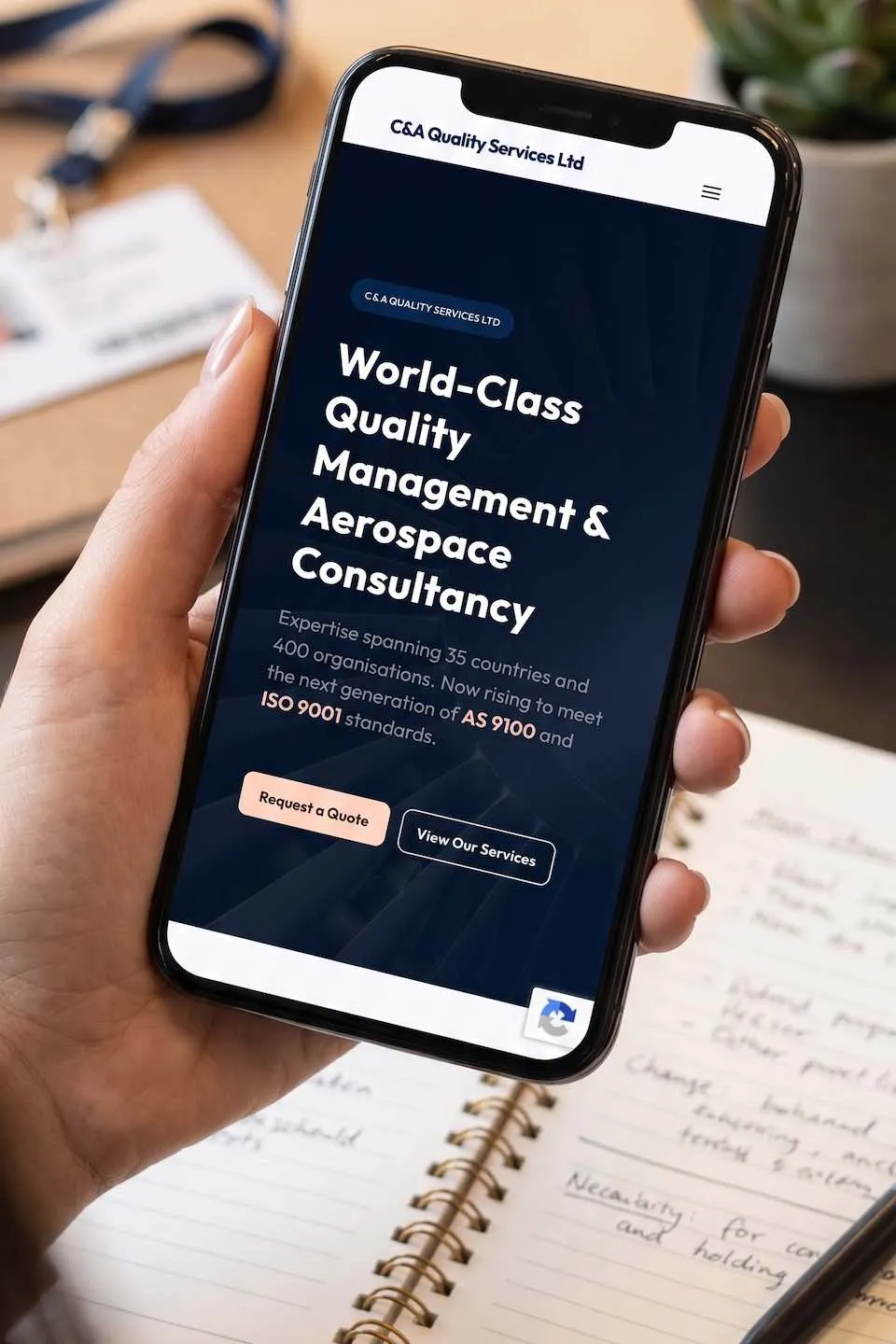 A mockup of one of our designs on a mobile phone, illustrating the responsise design.