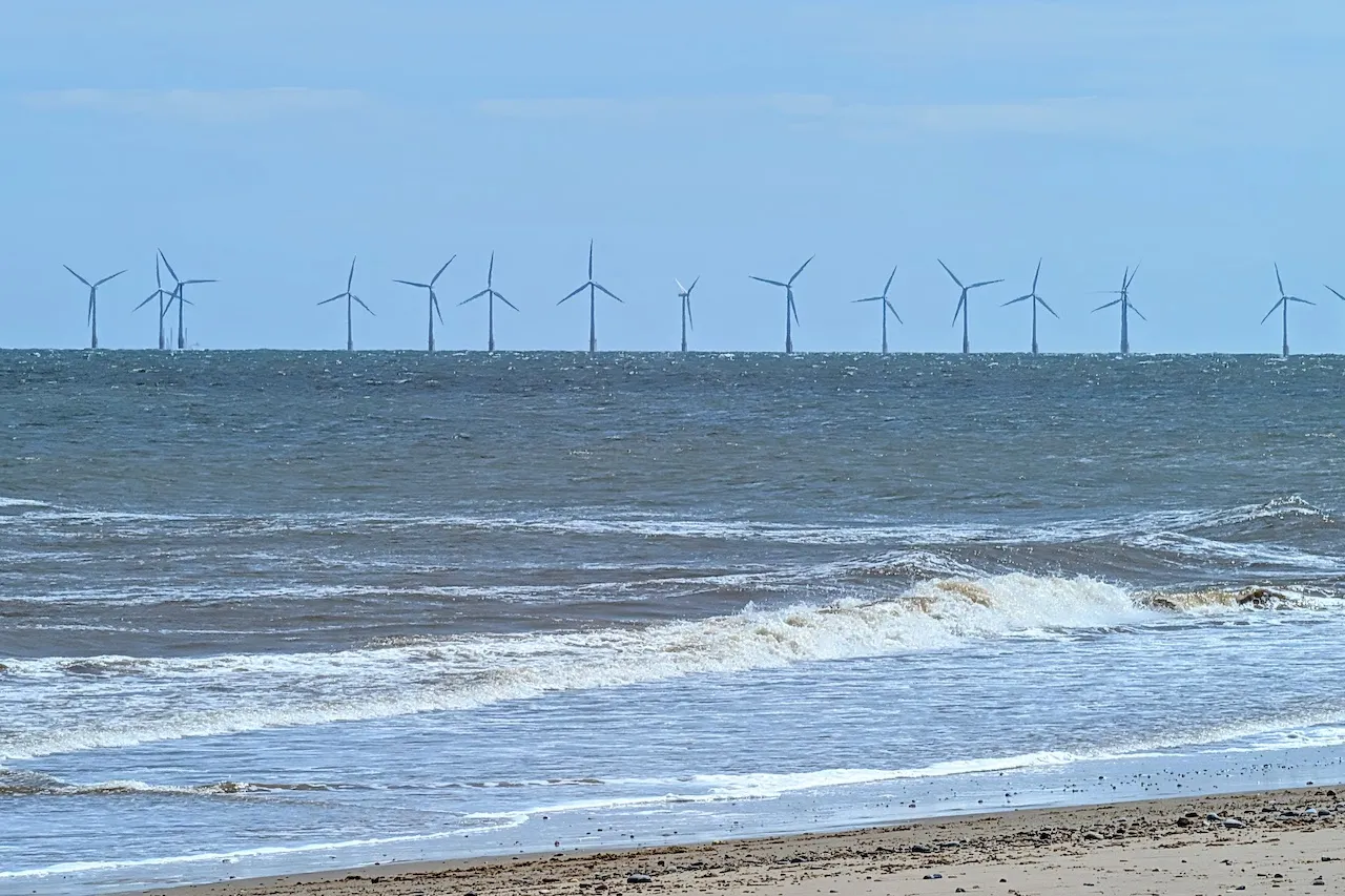 Sheringham Shoal Offshore Wind Farm viewed from Winterton-on-Sea, Norfolk.