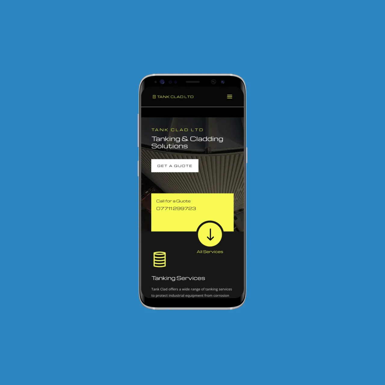 New website for Tank Clad Ltd — screenshot